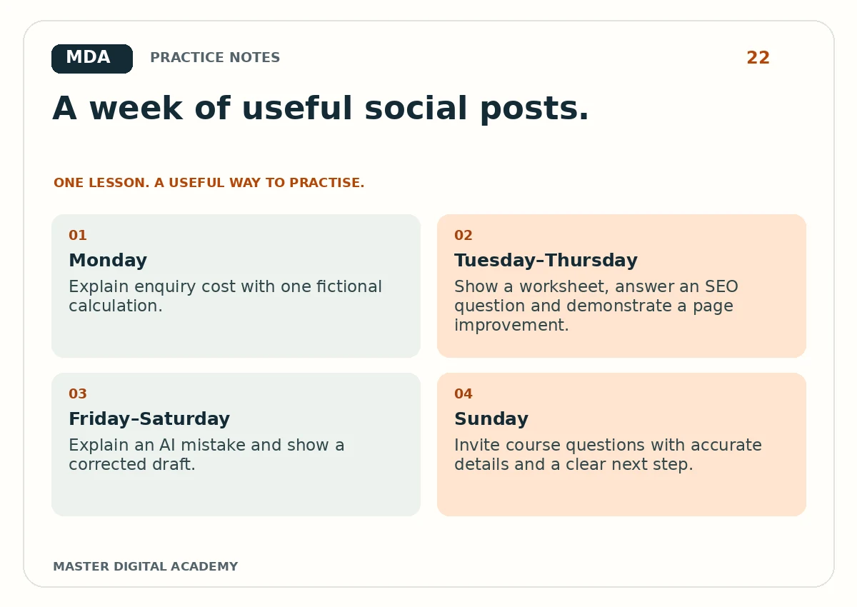 Practice graphic for Build a One-Week Social Content Calendar Around Real Audience Questions