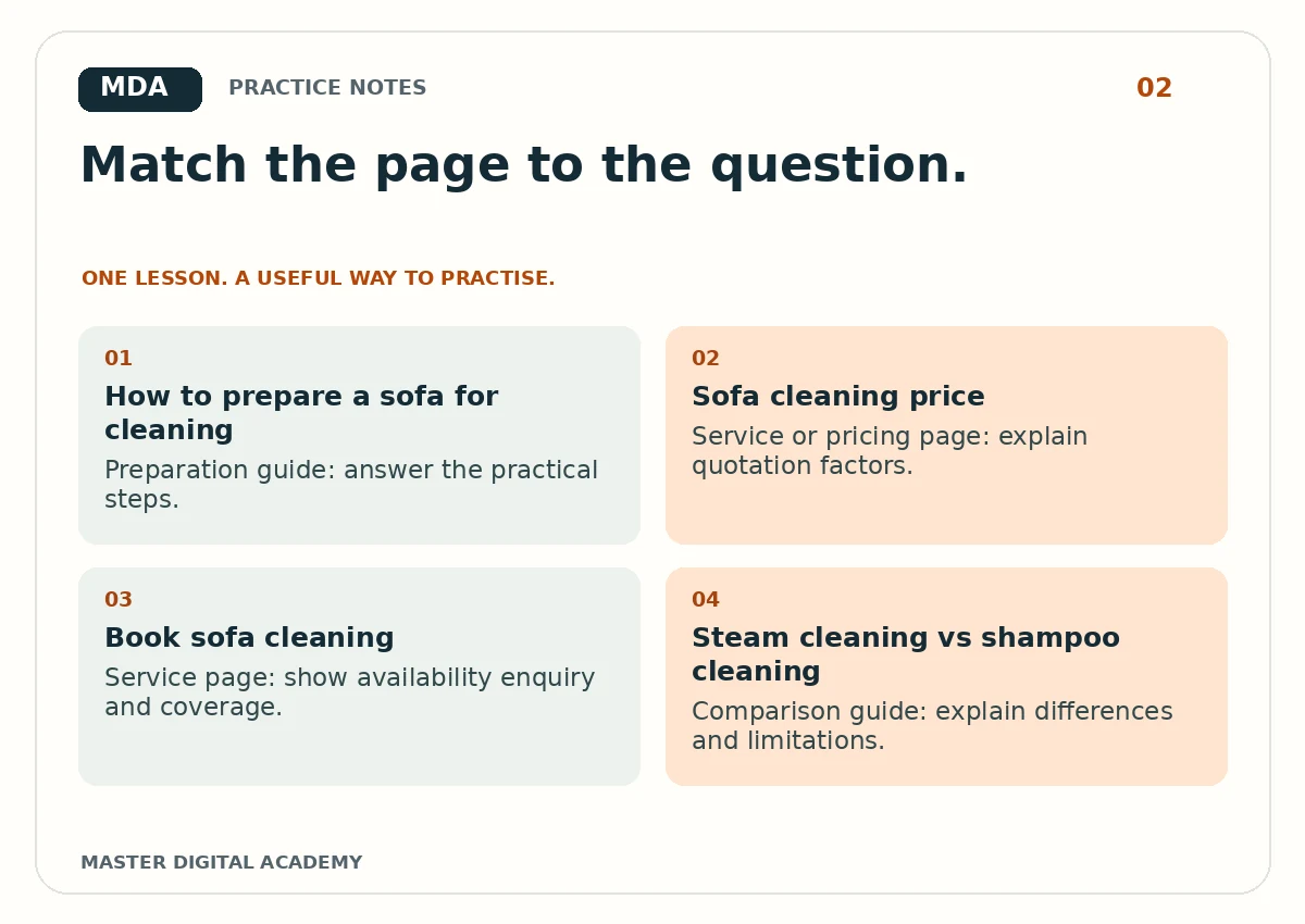 Practice graphic for Search Intent Mapping: A Beginner Exercise Using a Local Service Business